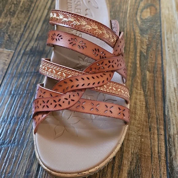 Cali‎ From Skechers Women's Tan Leather Braided Cork Wedge Heel Sandals. - Picture 12 of 12
